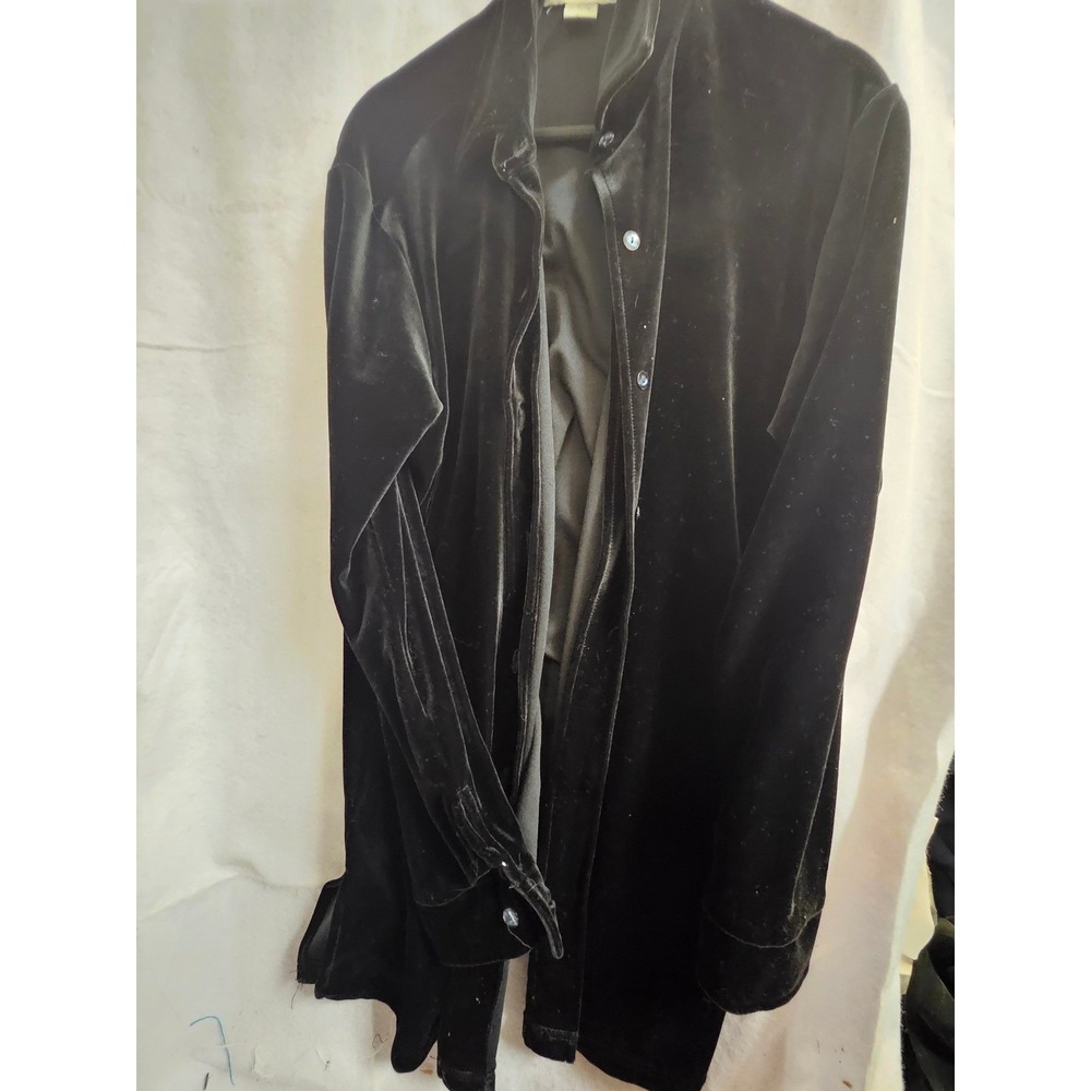 Vintage Express Tricot Womens Black Velvet Button Down Shirt Long Sleeve Medium